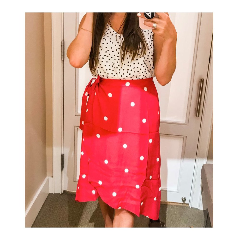 NWT - LOFT Petite Red Polka Dot Wrap Skirt